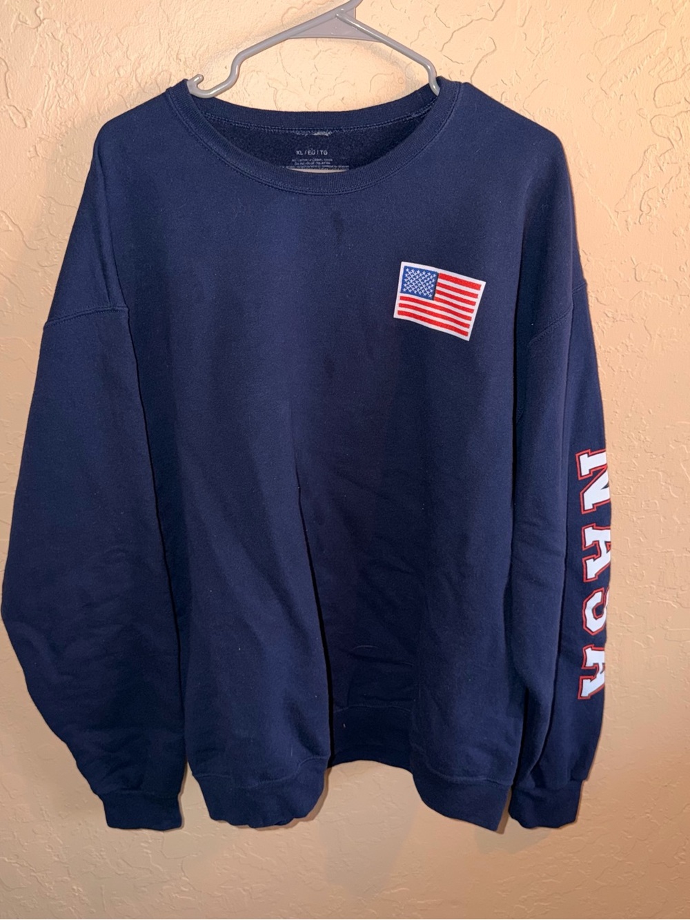 Navy Crewneck Sweatshirt with Flag Patch